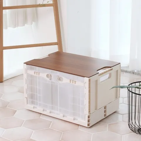 리빙해피  ☆1세트_오픈도어 폴딩 수납박스(63L) 3개 + 우드상판1개