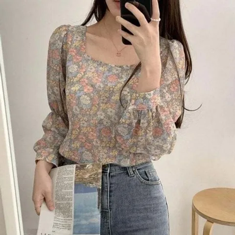 오너클랜 인기상품 여자 베스트 사각넥 플라워패턴 가벼운원단 탑 여성용 무늬세미정장 [WFLF2NV260418]