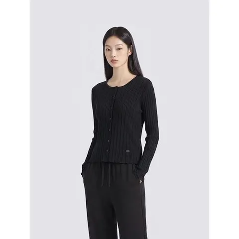 폴햄 여성 조직물 립 라운드 긴팔 가디건PHG2EC2420BK_P427107004