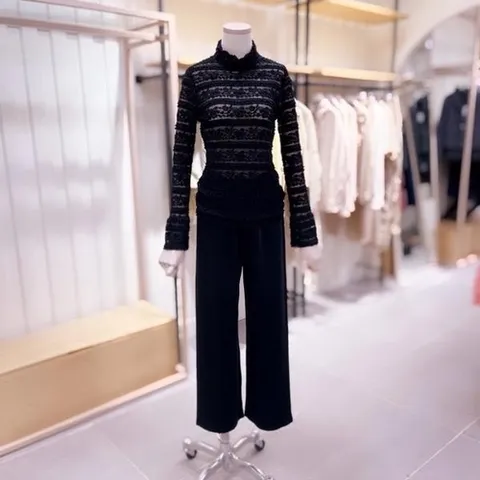 시에로 SE2SHFDB060네크 소매 러플 레이스 블라우스