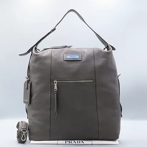 프라다 고이비토 중고명품 Prada(프라다) 그레이 레더 ETIQUETTE 에티켓 호보 토트백 + 숄더스트랩 2WAY