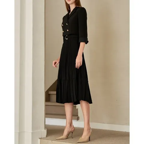 르니앤맥코이 더블버튼 밸티드 플리츠 원피스