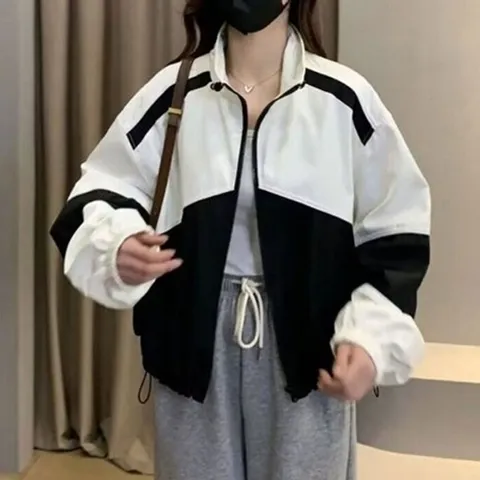 엄지척 얇은 크롭 배색 바람막이 간절기 밑단 스트링20225497667501
