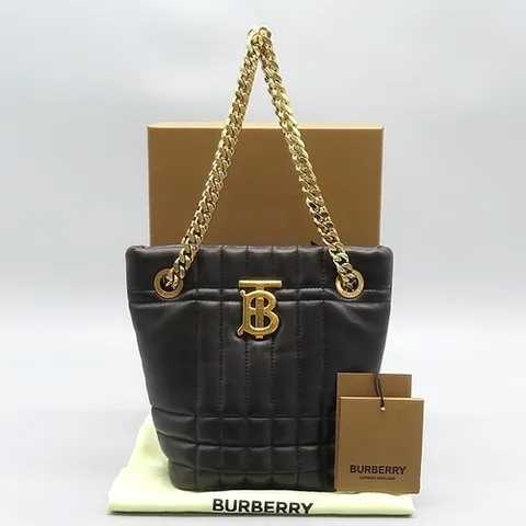 버버리 고이비토 중고명품 Burberry(버버리) 8050287 블랙 레더 버버리 TB 롤라 미니 퀼팅 금장 버킷백