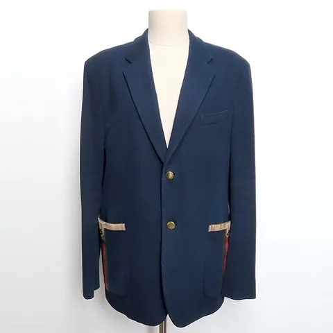 구찌 고이비토 중고명품 Gucci(구찌) 673264 네이비 컬러 코튼 웹 스트라이프 2버튼 남성용 자켓 - 50사이즈
