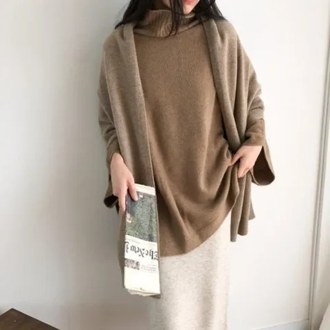 패션플러스 [다잇템] [다잇템] 여자 SS 숄가디건 크림색 울 미색 카시미어 판쵸16468336588872