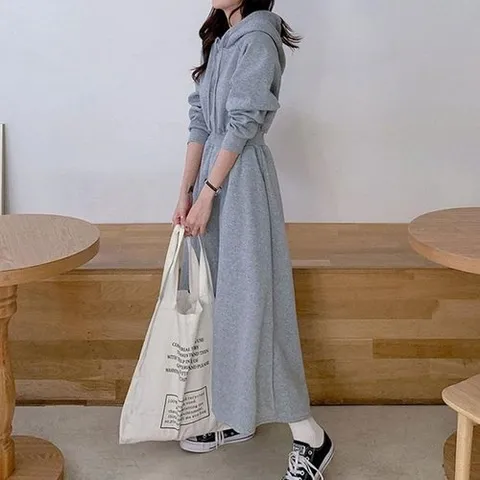 셀러허브 1 [HYIJY8TW_4B]시보리 후드 캐주얼 롱 플레어 원피스