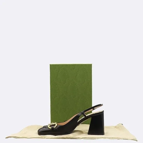 구찌 고이비토 중고명품 Gucci(구찌) 643892 블랙 레더 홀스빗 미드힐 슬링 여성용 구두