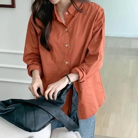 셀러허브 1 여자 롱슬리브 데일리 스탠다드 셔츠 색상 셔츠