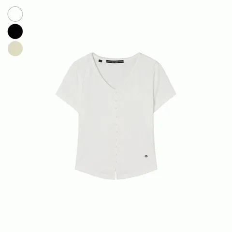 게스 게스 여성 브이넥 콩단추 반팔 티셔츠 OQ2K5451