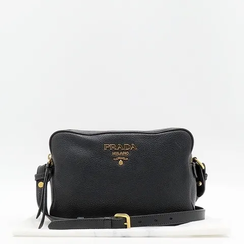 프라다 고이비토 중고명품 Prada(프라다) 1BH079 블랙 비텔로 피닉스 레더 로고 장식 더블 집업 크로스백