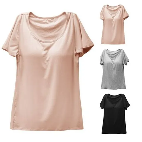 여성용 모달 브라탑 캡내장 반팔 티셔츠_P327696279