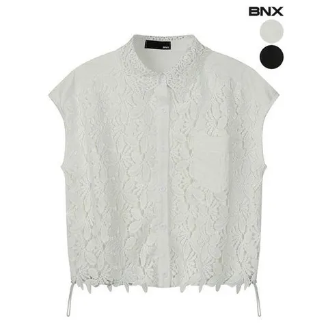 BNX 플라워 레이스 스트링 캡소매 블라우스_P426635449