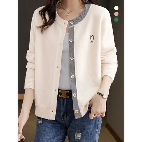비바로그 토피 바니자수 배색 가디건_P404716880