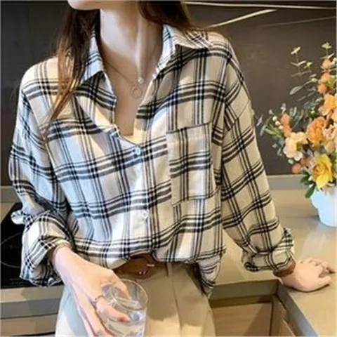 [셀러허브 패션]굵은체크 남방 캐주얼 셔츠 여성상의 패션 데일리룩
