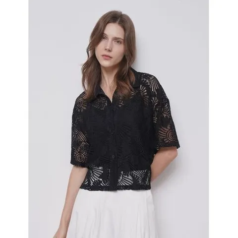탱커스 플라워 펀칭 시스루 카라 반팔 블라우스 TX2BL059L0_P397921884