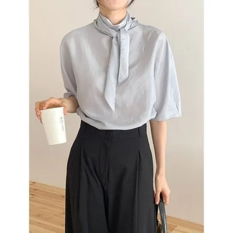 헤레이스 샤인 타이 블라우스YMSH26SS338_P421722232