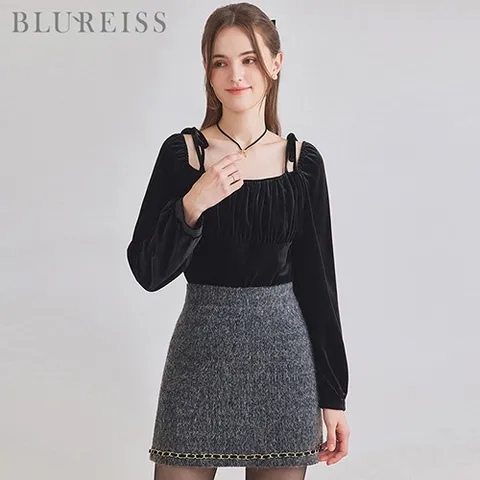 블루레이스 블루레이스 오프숄더셔링벨벳블라우스B3W1BL5091