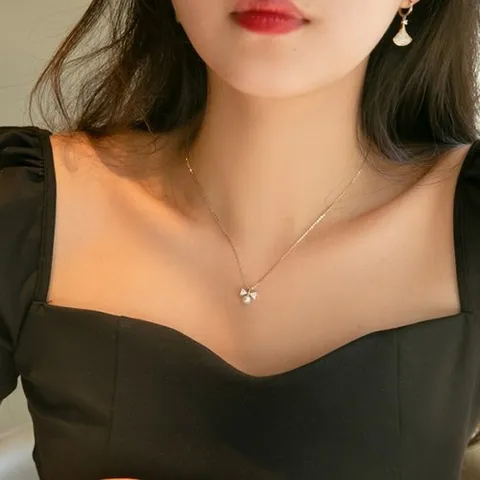 마리엔코코 S]리본 진주 925 14k도금 은 목걸이IH