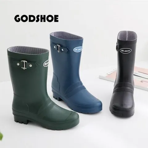 셀러허브 패션 갓슈 더블벨트 미들 레인부츠 여화 벨트장화 (6443077A)