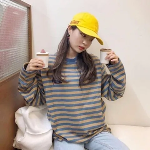 셀러허브 패션 [오노마] ONM 스트라이프 여성 롱슬리브 티셔츠 루즈핏 여자 긴팔티 (11574888)
