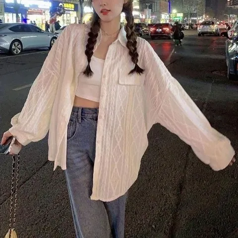 셀러허브 1 [XBHI4856]걸치기 편한 펀칭 카라 셔츠 가디건 루즈핏 (15692701)