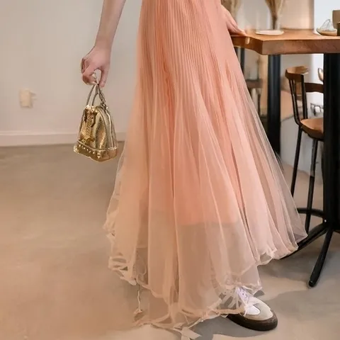 패션플러스 [디작소] 여성 여리핏 쉬폰 플리츠 밴딩 롱 여름 치마 (33505070)