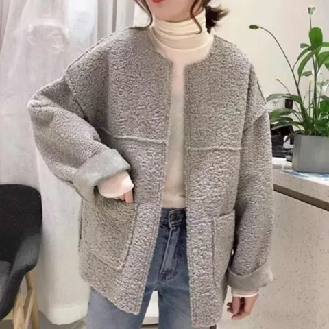 엄지척 여자 아우터 뽀글이 양털 가디건 루즈핏 간절기 자켓