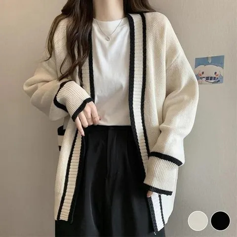 셀러허브 패션 [오노마] ONM 노버튼 니트 롱 가디건 URD421 롱기장 롱 도트 가디건 (33925241)