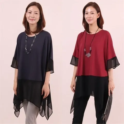 셀러허브 패션 빅사이즈사랑해요 6033L104 훌 쉬폰 롱 블라우스 WW