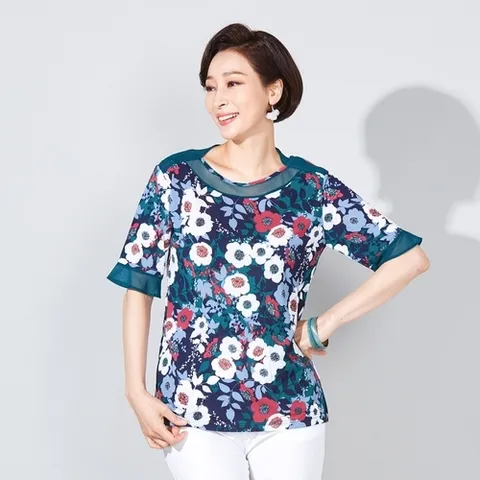 마담엘레강스 마담엘레강스] 아네모네 메시배색 블라우스 K191BL08