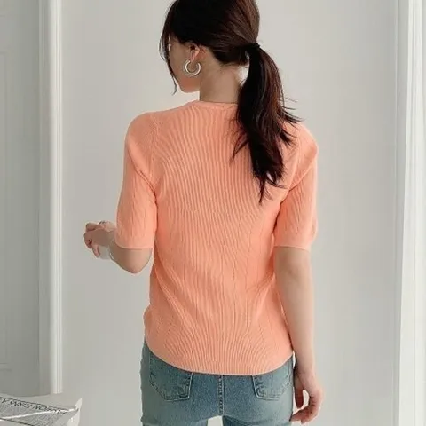 신상오픈런 CST6EBD키오미 비스코스 봄니트 크루넥 얇은 숏슬리브 여성 스웨터18176341597559