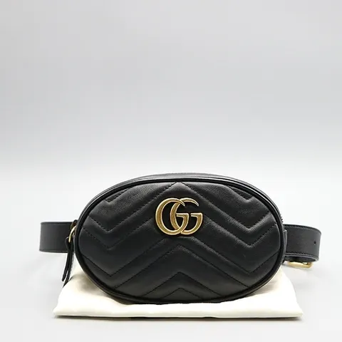 구찌 고이비토 중고명품 Gucci(구찌) 476434 블랙 레더 마틀라세 마몬트 GG 로고 힙색 벨트백 K29808GU