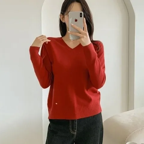 패션플러스 [다잇템] [다잇템] 여자 빨간스웨터 7컬러 얼리어텀 V넥 펜던트 니트22758941588872