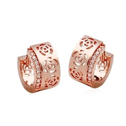 미니아트 14K 로즈골드 장미 꽃 원터치 링 금침 귀걸이