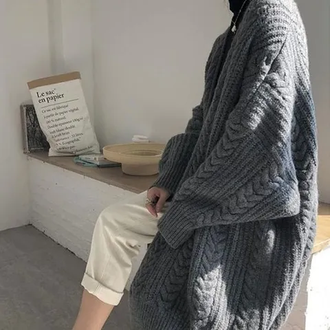 셀러허브 1 [XB8K0936]겨울 로브 가디건 여성 꽈배기 롱가디건 회색 (15822661)