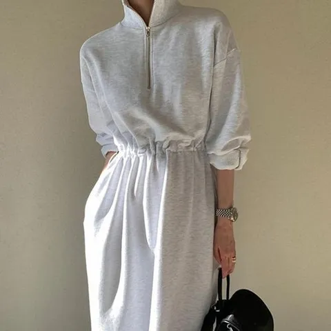 패션플러스 LMO 캐주얼데일리 하프업 허리밴딩 폴로카라 드레스