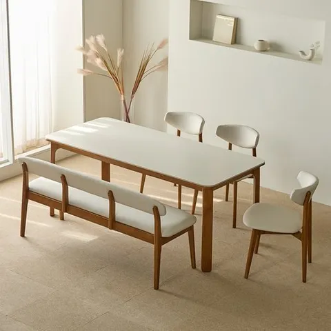 파로마 (착불)플렌 세라믹 원목식탁 다렌A벤치의자 세트 6인용 1800 (벤치의자1의자3) 착불