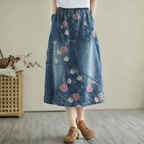 애슬릿 애슬릿]밴딩 청 주머니 꽃 데일리 데님 치마 스커트