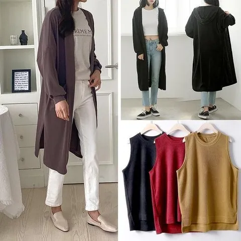 셀러허브 패션 중년 엄마 빅사이즈 여자 옷 여성의 롱 가디건 브이 베스트 기본 조끼