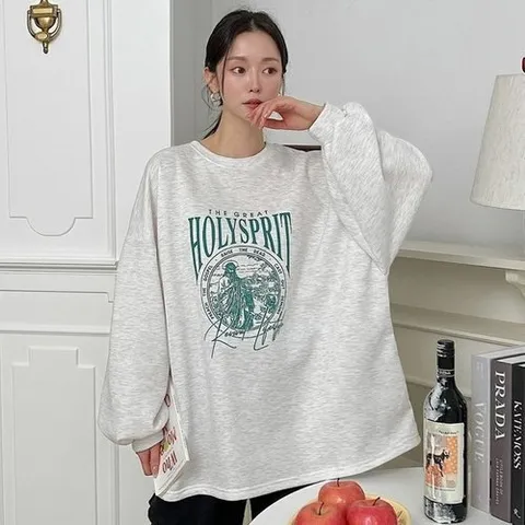 [아이우먼]빅사이즈 401 프린팅기모면박스긴팔티 DNMQ437_P353944027