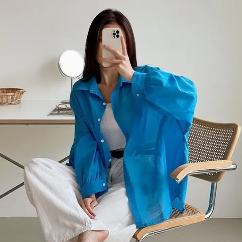 셀러허브 패션 여자 레이어드용 거즈 비침 살안템 셔츠 (50010058)
