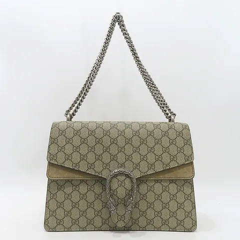 구찌 고이비토 중고명품  403348 브라운 컬러 GG로고 Dionysus(디오니소스) 미디엄 사이즈 은장 체인 숄더백