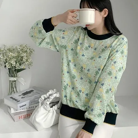 [셀러허브 패션]여성 콘트라스트 봄옷 프린팅 실버세대 맨투맨