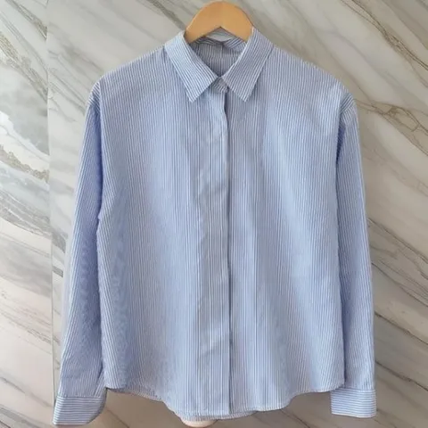 옷자락 여성 스트라이프 카라넥 오버핏 남방_P388096907