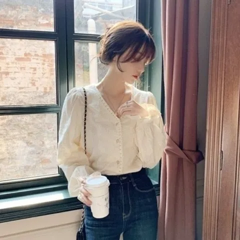 엄지척 블라우스 090 URD 서츠 퍼프 셔츠19643092667501