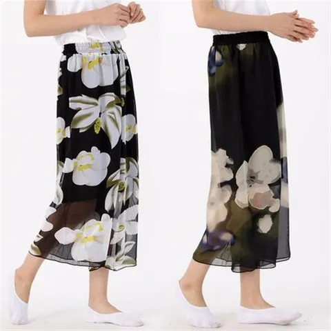 서울양말 여성 플라워 쉬폰 팬츠 와이드팬츠_P061549387