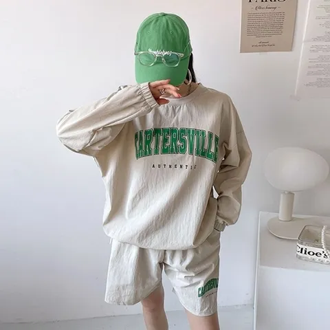 패션플러스 [유야] 여성 나일론 맨투맨 반바지 아노락 세트 -FPST0392- 봄 여름