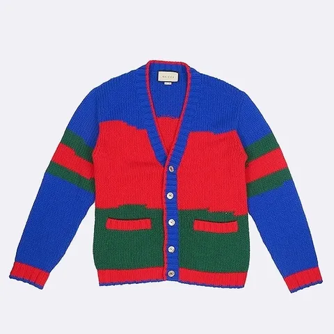 구찌 고이비토 중고명품 Gucci(구찌) 598692 멀티컬러 울 스트라이프 오버핏 니트 남성용 가디건 - S사이즈