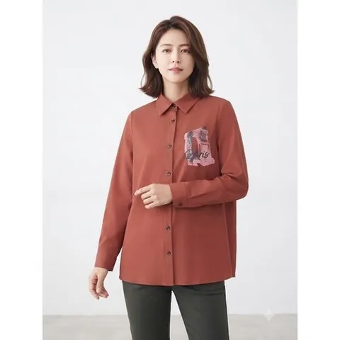 크로커다일레이디 프린팅 풀오픈 블라우스 라이트 브라운 CLCFBL112_P437688286